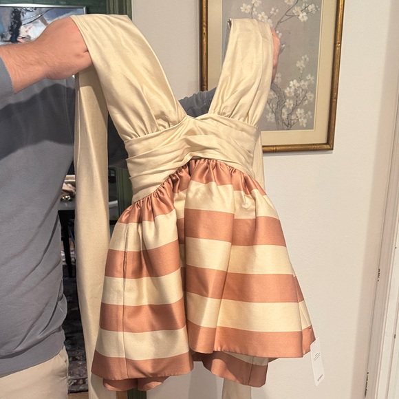 ZIMMERMANN TIERED HALTER COCKTAIL DRESS, BLUSH AND CREAM, NWT, NEVER WORN - Picture 1 of 11